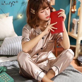 Womens Silk Satin Pajamas Set Sleepwear Pajamas Suit Female Sleep Two Piece Set Women's Loungewear Plus Size